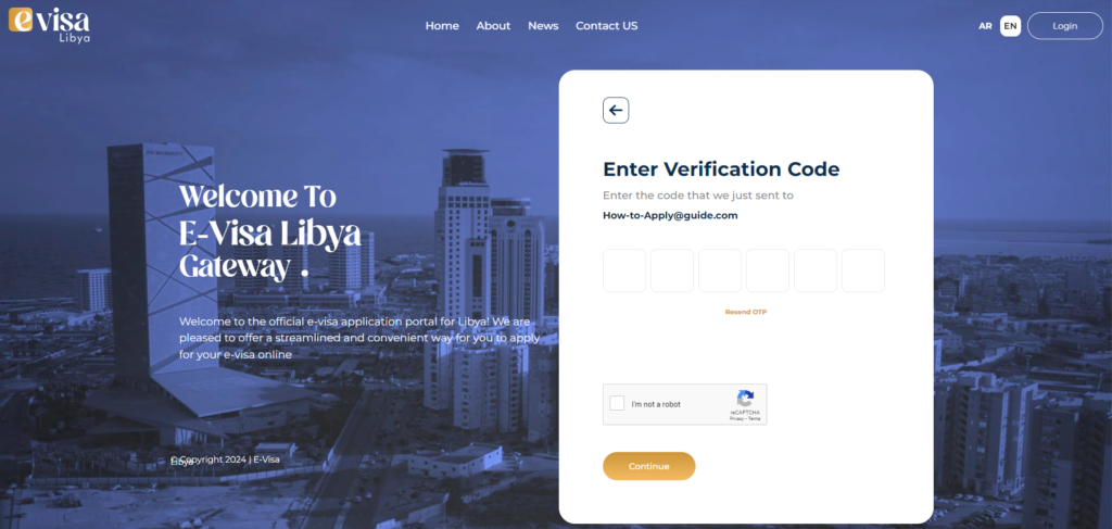 Enter the verification code in the Libya e-Visa application process